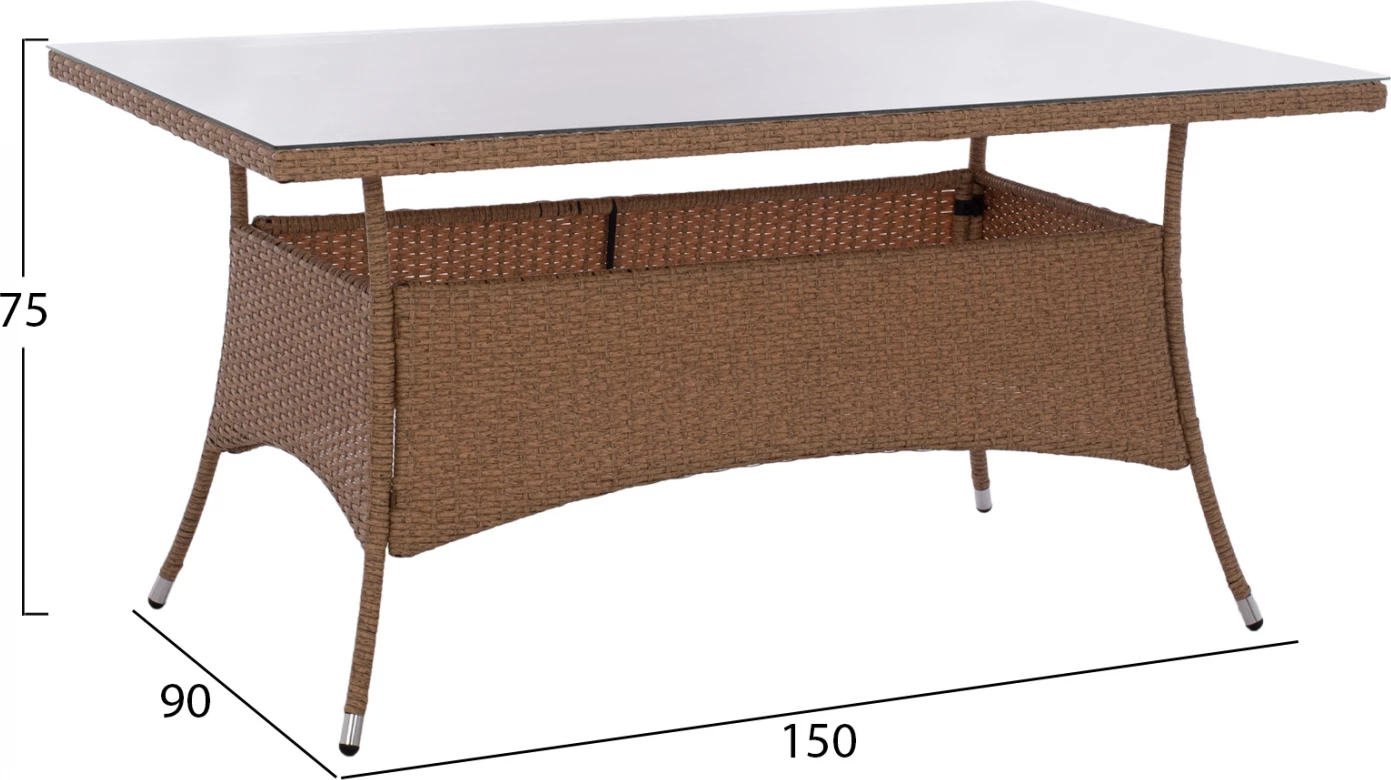 Kovinska miza Minsk iz ratana v bež-rjavi barvi FH5507.02 150x90x75 cm