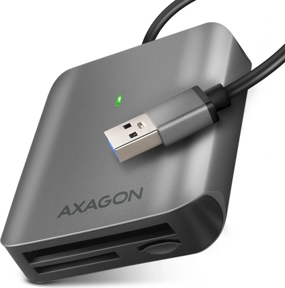 Kompakten bralnik kartic AXAGON CRE-S3, USB-A, 3 reže, USB 3.2 Gen 1, siv