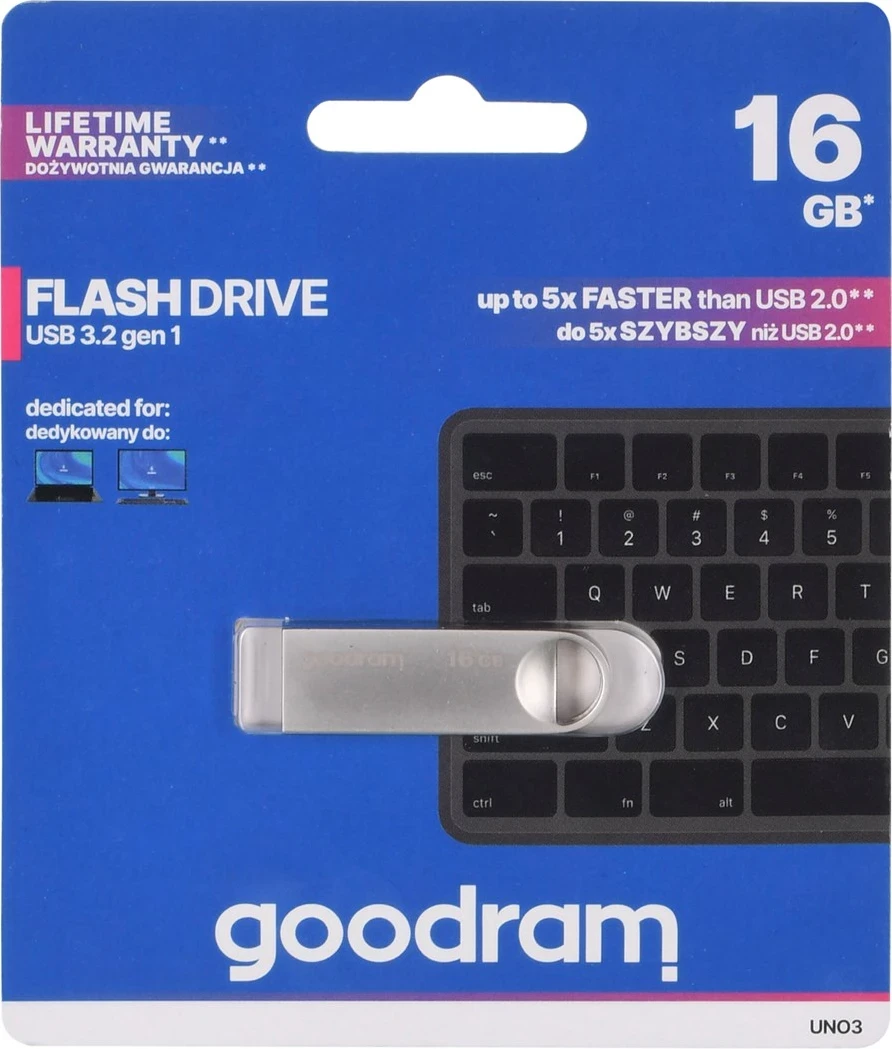 USB ključek 16 GB, USB Type-A 3.2 Gen 1, srebrn — GoodRam UNO3-0160S0R11
