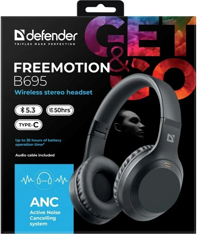 Brezžične slušalke z ANC Defender FreeMotion B695, črne