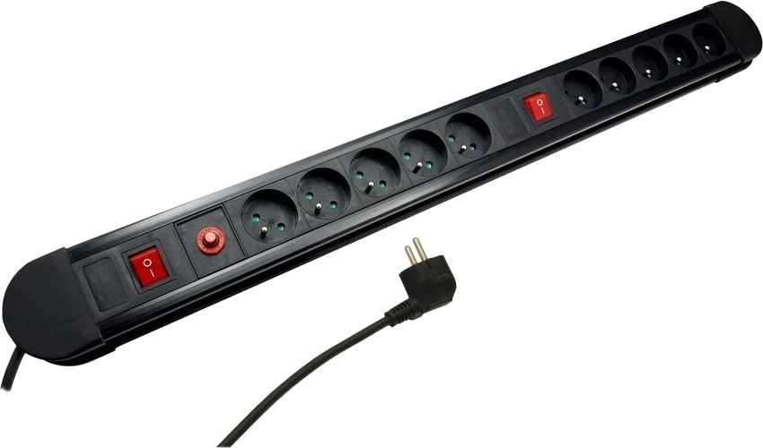 Razdelilec z 10 vtiči Maclean MCE10, 2 stikalI, zaščita in indikator preobremenitve, 3680 W, črn