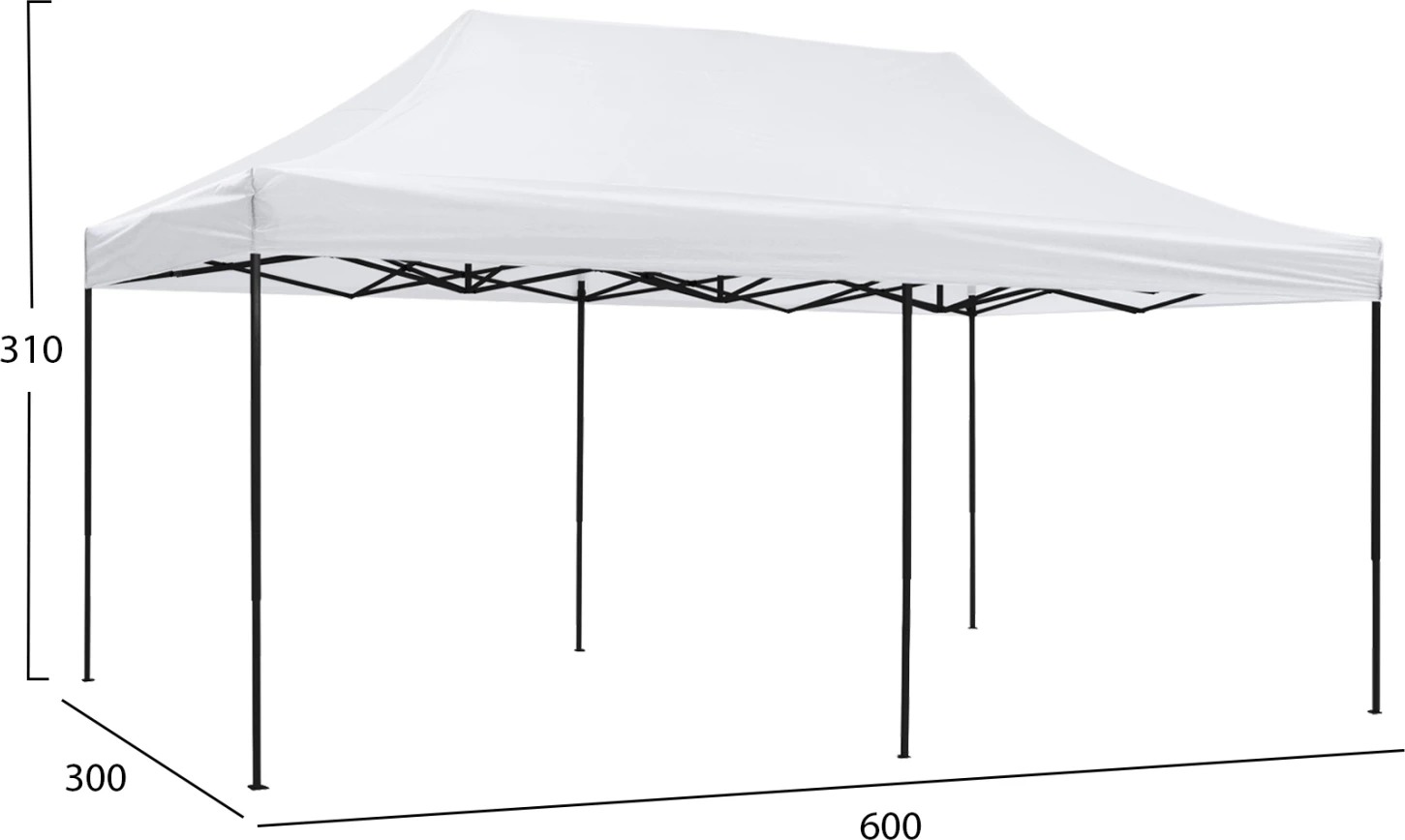 Zložljiv kovinski paviljon MATTHEW FH6312 s črnim okvirjem in belo senčnico 3x6x3,10Hm