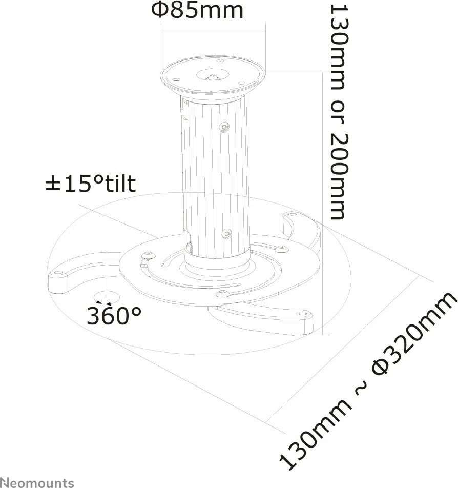 Stropni nosilec proti projektorju Neomounts BEAMER-C80, polna gibljivost, 15 kg, črn Stropni nosilec proti projektorju Neomounts BEAMER-C80, polna gibljivost, 15 kg, črn