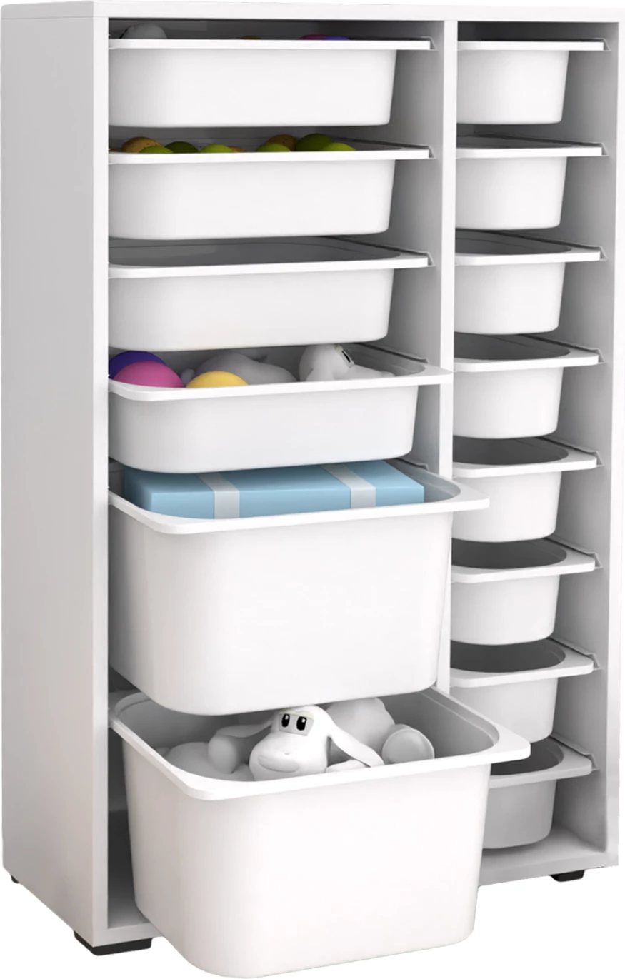 Komoda SANI FH18211.01 melamin v beli barvi - 14 belih P.E. predalov 69,5x30x109H cm