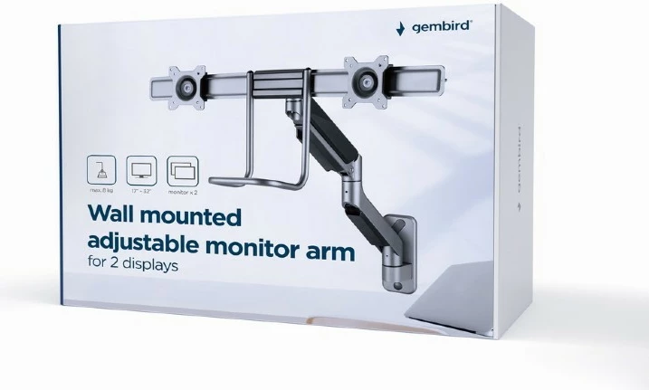 Stenski nosilec za dva monitorja Gembird MA-WA2-02, 17–32 inč, črn