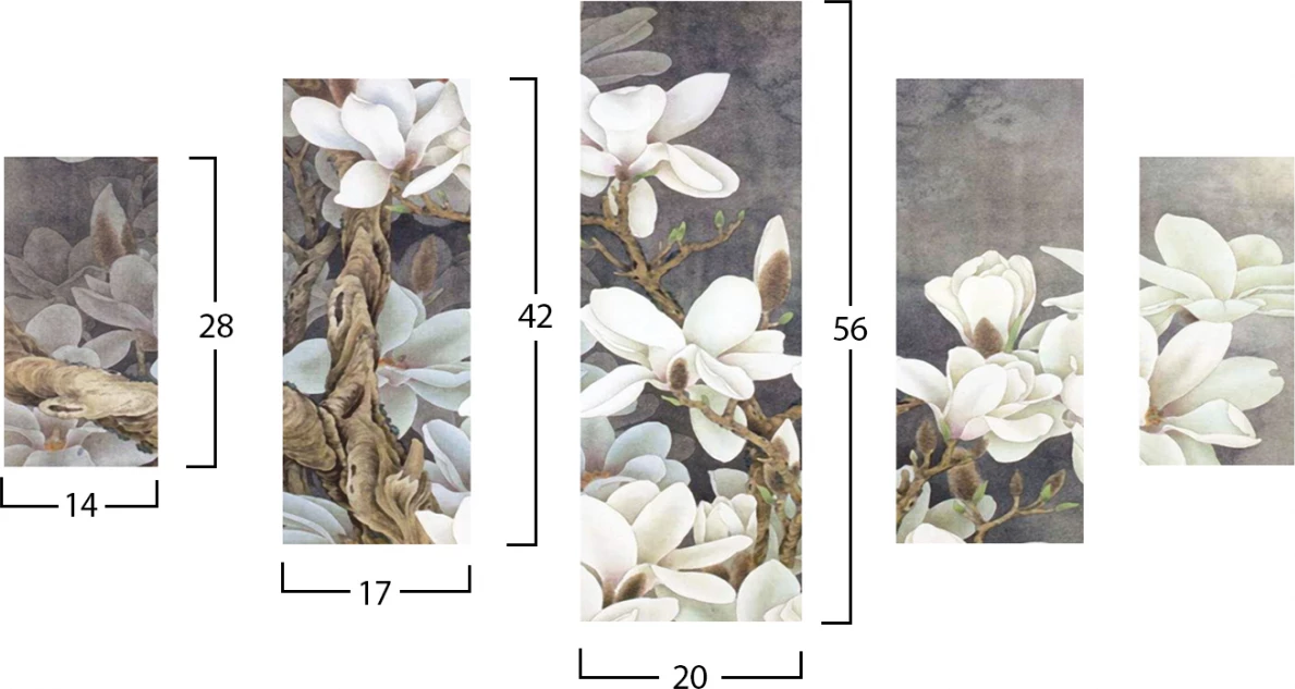 5-delni komplet MDF slika magnolija kobus FH7207.01 82x56x0,3 cm