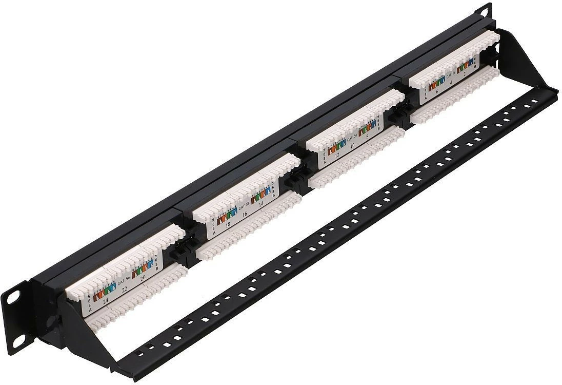 Patch panel 24 priključkov RJ-45, CAT 5e, 1U, črn, Extralink EX.9809