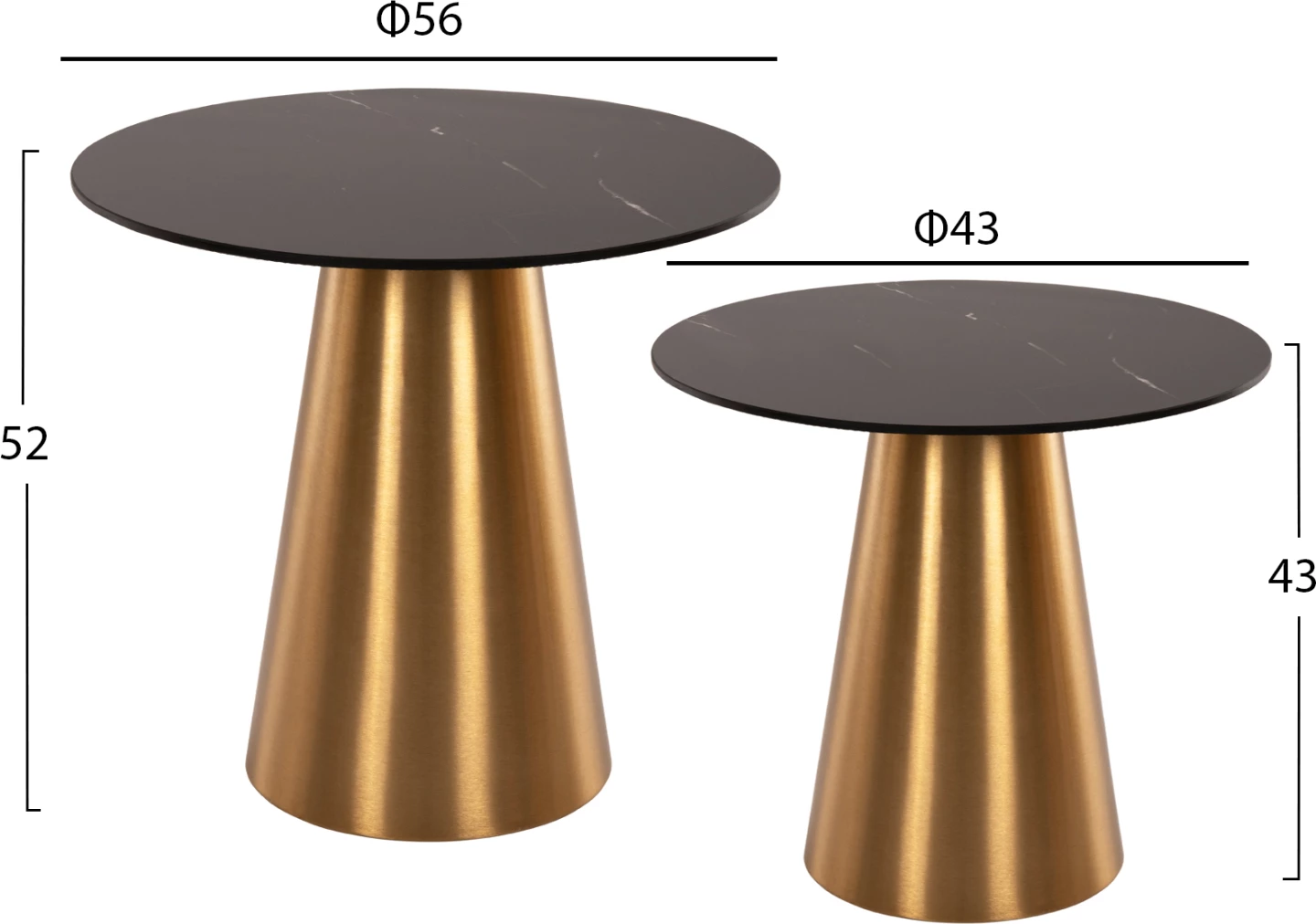 Stranske mize 2 kosa RENGI FH9665 kovina v zlato-črni keramični vrh Φ56&Φ43 cm
