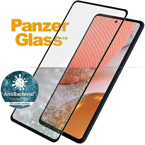Antibakterijsko zaščitno steklo PanzerGlass E2E Microfracture za Samsung Galaxy A72, s črnim okvirjem