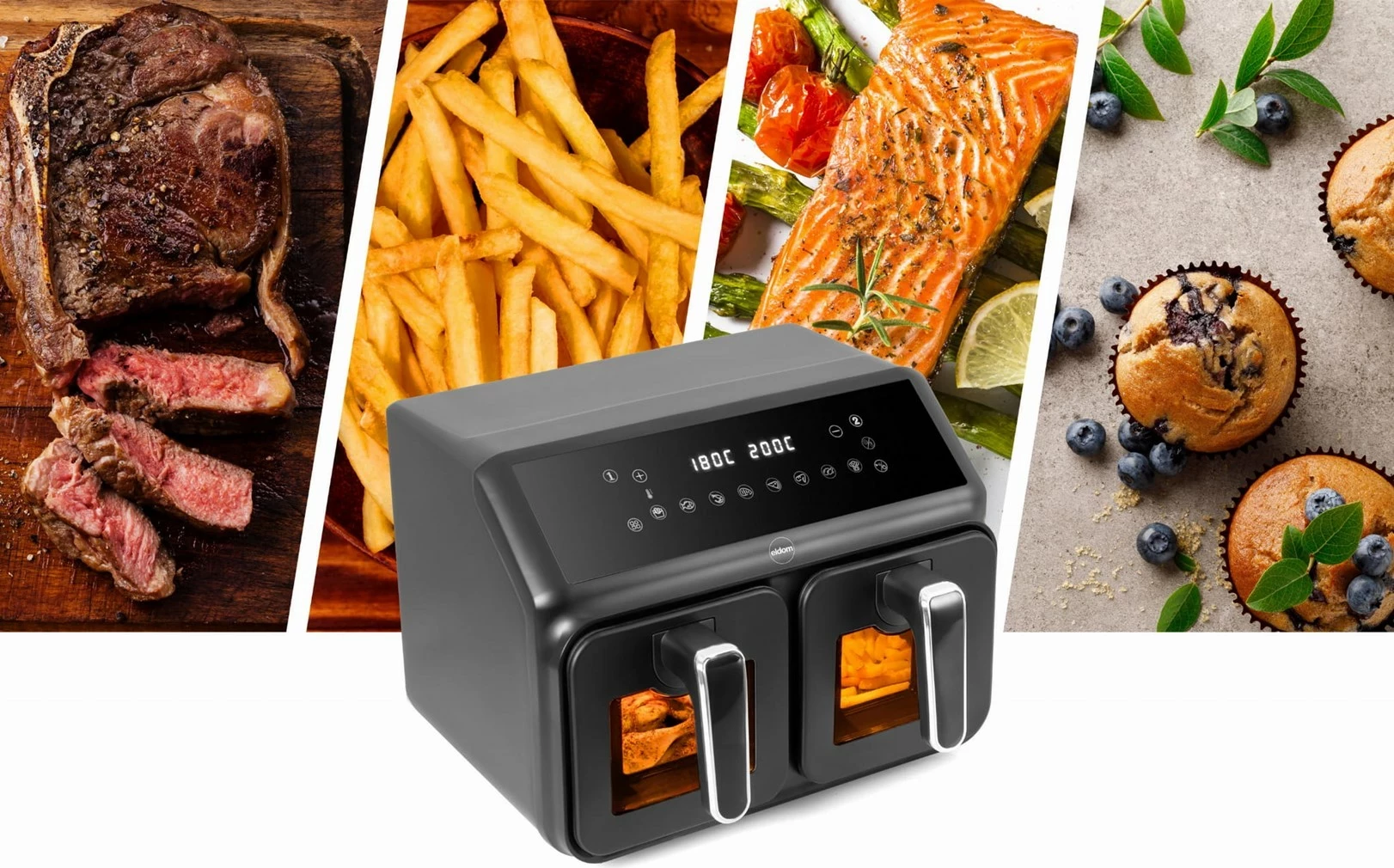 Friteza na vroč zrak ELDOM FR210 dualcrisp, 8 L, 2200 W, LED zaslon