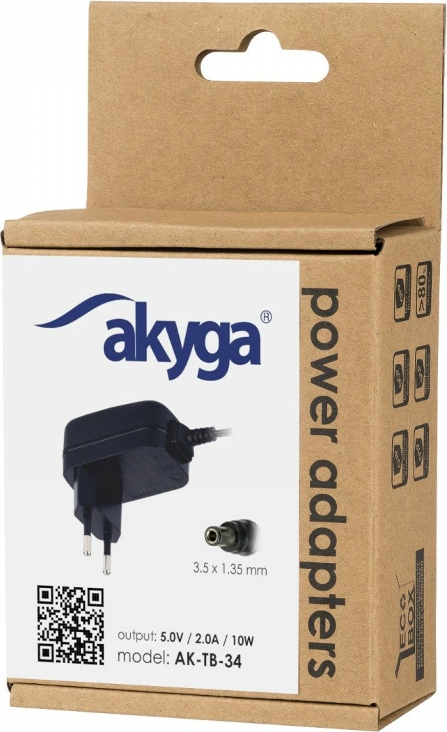 Univerzalni adapter za napajanje AKYGA AK-TB-34, 5V/2A, 10W, 3,5x1,35 mm, črn