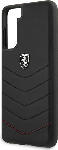 Quiltiran ovitek za telefon, Ferrari Off Track za Samsung Galaxy S21, trd, pravo usnje, črn