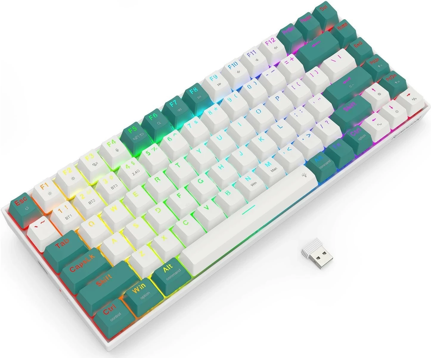 Mehanska brezžična tipkovnica, RGB, Redragon K678WG-RGB-PRO Singed, bela-zelena