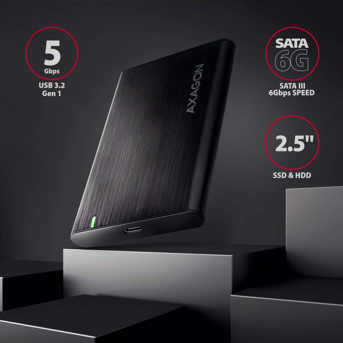 Zunanji ohišje za SSD/HDD 2,5" AXAGON EE25-A6C, USB-C 3.2 Gen 1, aluminij, karbon Zunanji ohišje za SSD/HDD 2,5" AXAGON EE25-A6C, USB-C 3.2 Gen 1, aluminij, karbon