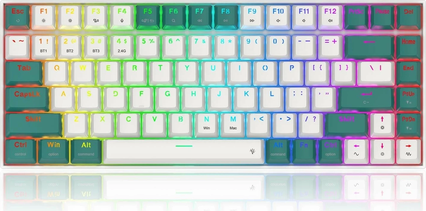 Mehanska brezžična tipkovnica, RGB, Redragon K678WG-RGB-PRO Singed, bela-zelena