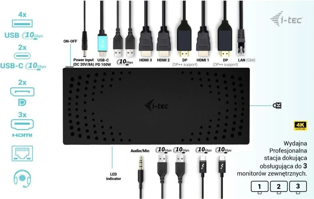 Docking postaja USB 3.0 Dual, i-tec, 1x HDMI 1x DVI LAN Avdio 6x USB