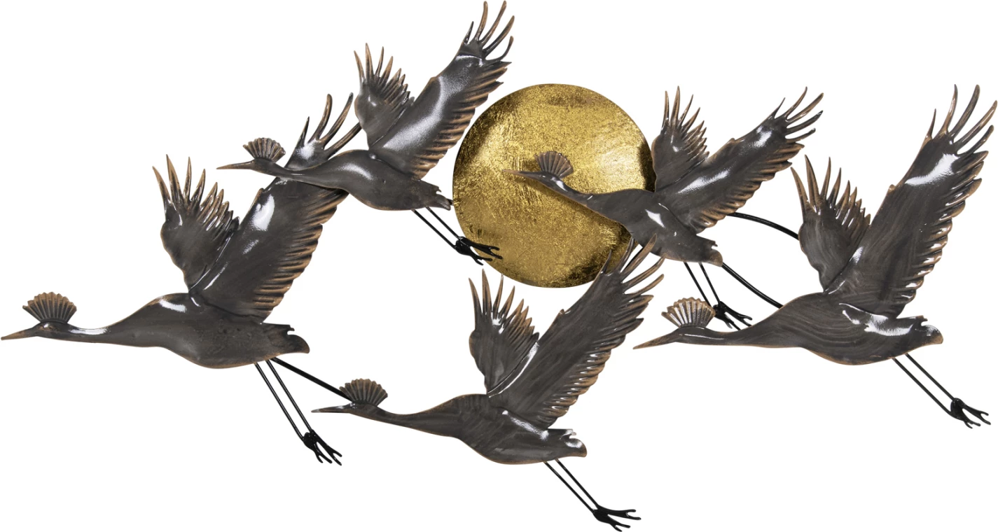 Kovinska stenska dekoracija FH4208 ptice v sivo-zlati barvi 90x46H cm