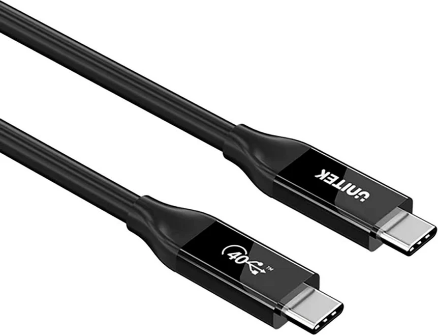 USB-C kabel, 2 m, USB 4.0, 100 W, 40 Gbit/s, črn, UNITEK C14100ABK01-2M