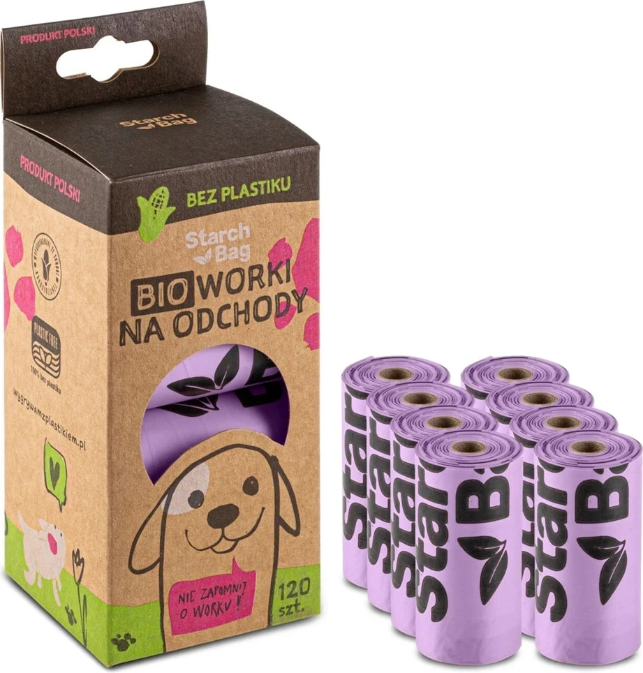 Kompostne vrečke Starch Bag, 8 x 15 kosov, vijolične