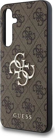 Ovitek z velikim metalnim logotipom 4G Guess za Samsung Galaxy A35, rjav