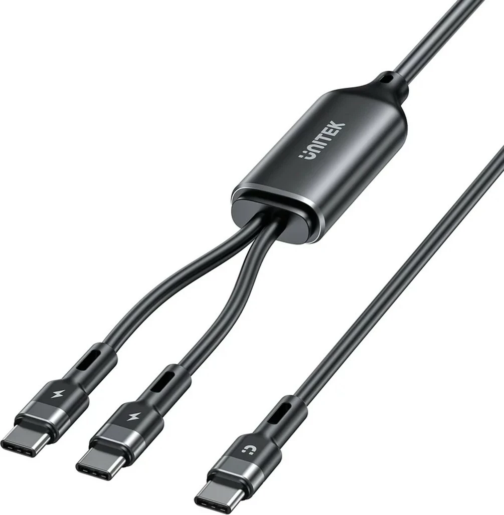 Kabel USB-C 2 v 1, PD 100 W, silikon, 1,8 m, črn Unitek