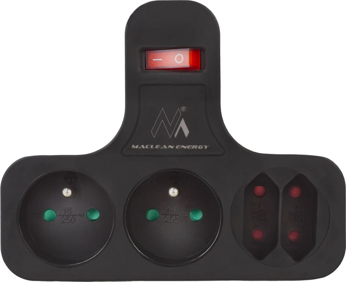 Večvtičnica z vgrajenim stikalom, Maclean MCE224E, 4 vtičnice, črna