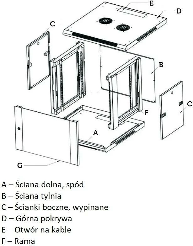 Stensko računalniško ohišje Extralink EX.12974, 12U, 600x450, jeklo, sivo