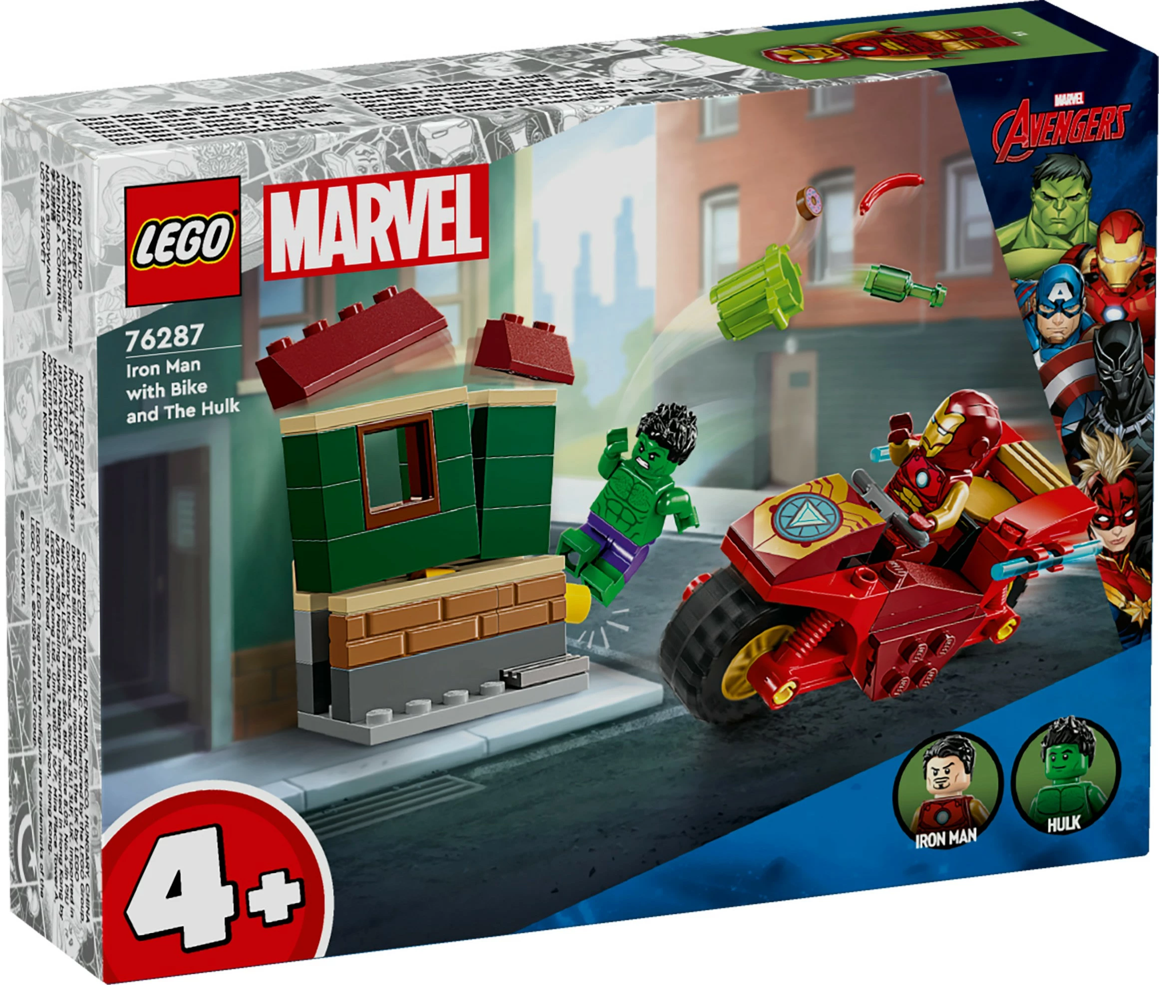 Gradbeni set LEGO Marvel z motorjem in Hulk, Iron Man 76287, večbarven