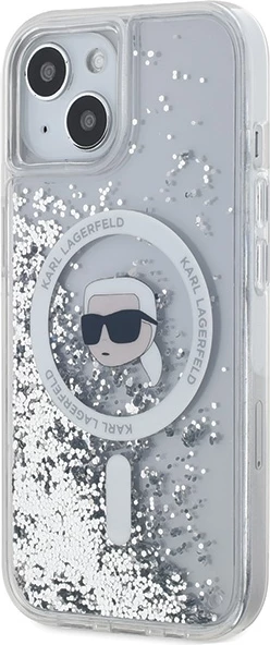 Prozoren ovitek za telefon Liquid Glitter Karl Head MagSafe, Karl Lagerfeld, za iPhone 15/14/13
