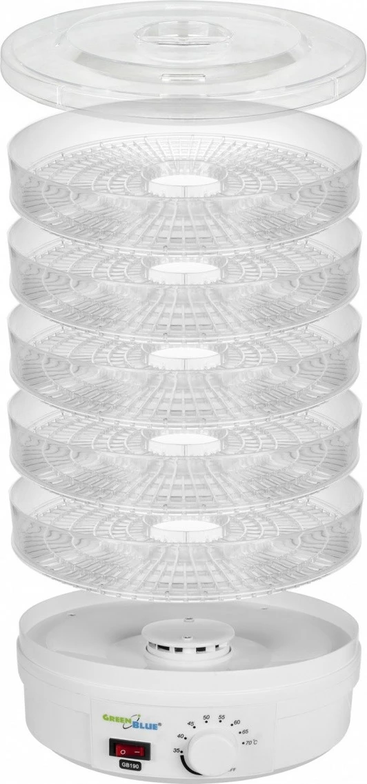 Sušilnik gob, zelenjave in sadja GreenBlue GB190, 5 pladnjev, 250 W, bel
