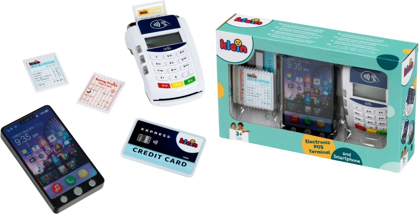 Igralni set elektronski POS-terminal s pametnim telefonom, 7 kosov, luč in zvoki, 3+, večbarven, Klein 7274
