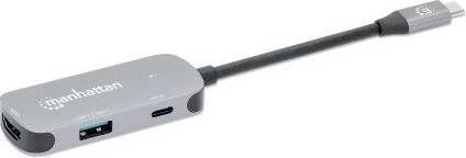 Adapter USB-C na HDMI, 3-v-1 priključna postaja MANHATTAN, siva