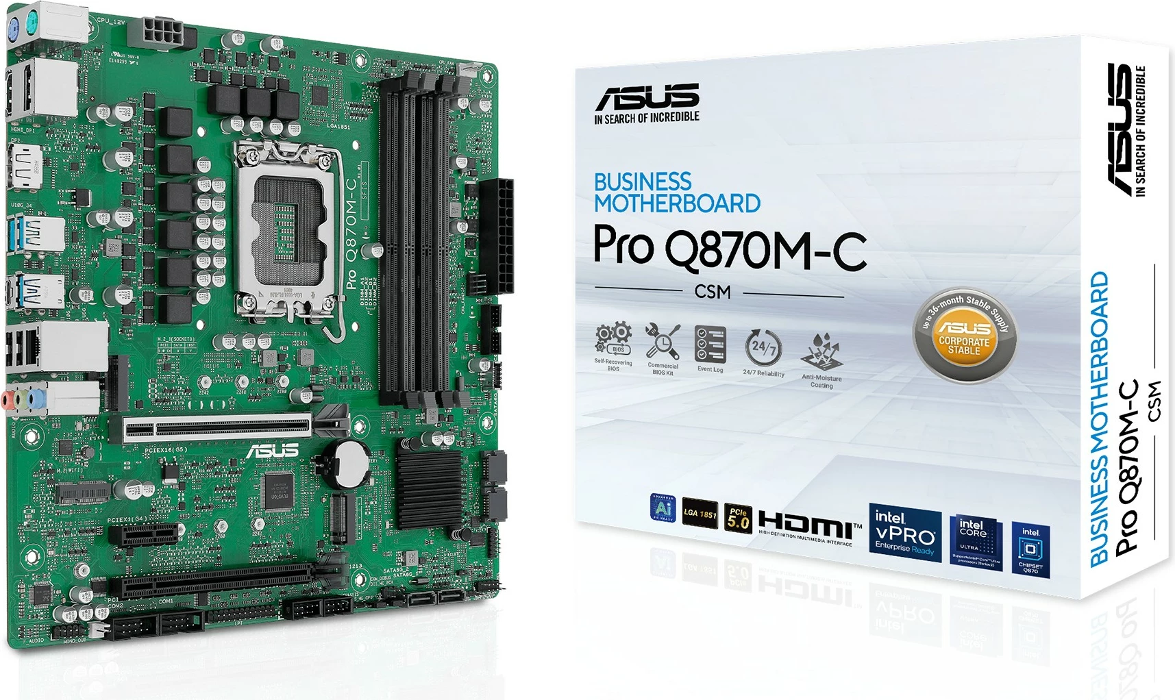 Plošča ASUS PRO Q870M-C-CSM, micro ATX, Intel Q870, 4x DIMM, 2x M.2, 7.1 zvok