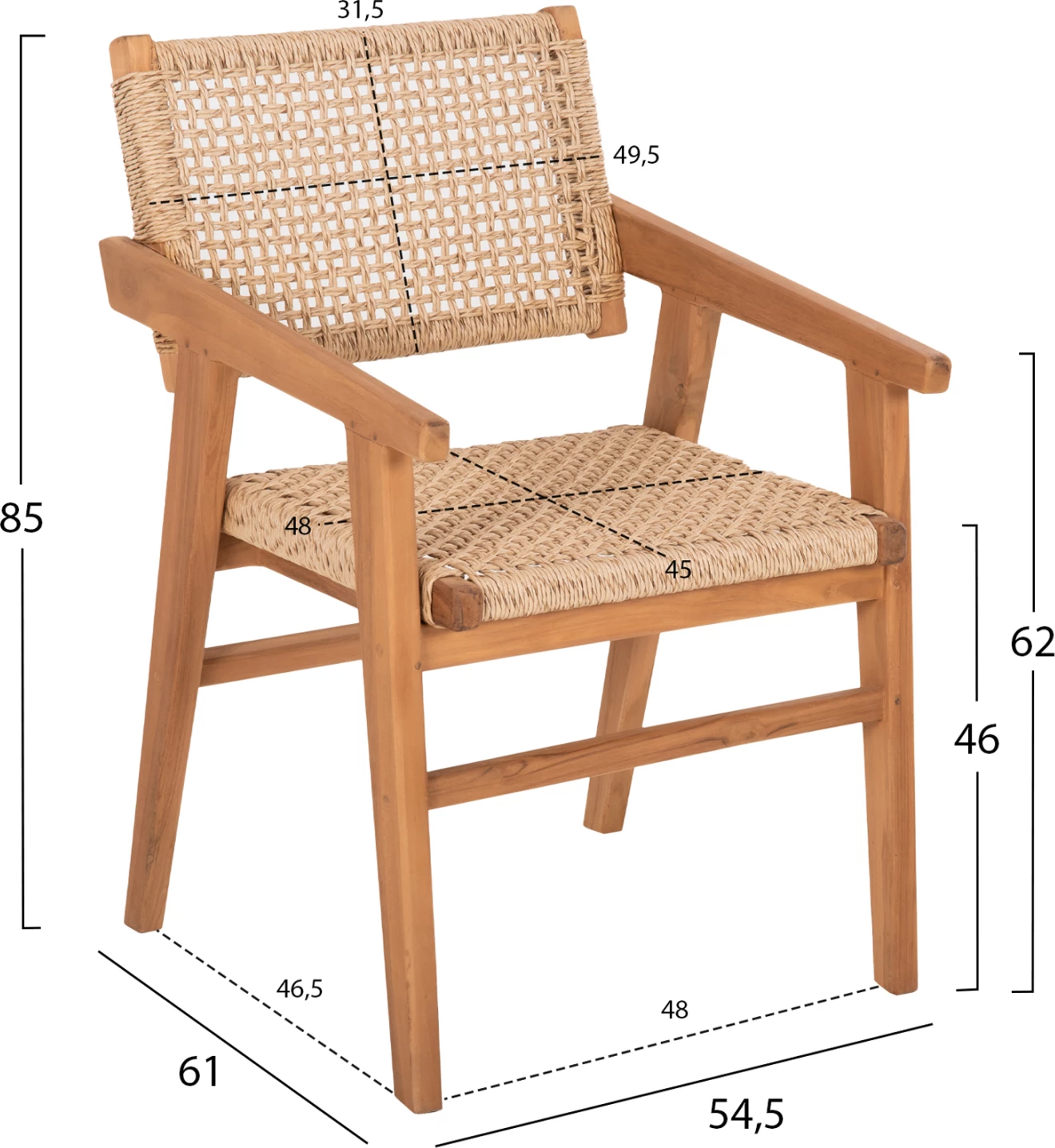 Jedilniški naslanjač BJORN FH9403.11 iz masivnega tikovega lesa-vrvi 54,5x61x85H cm