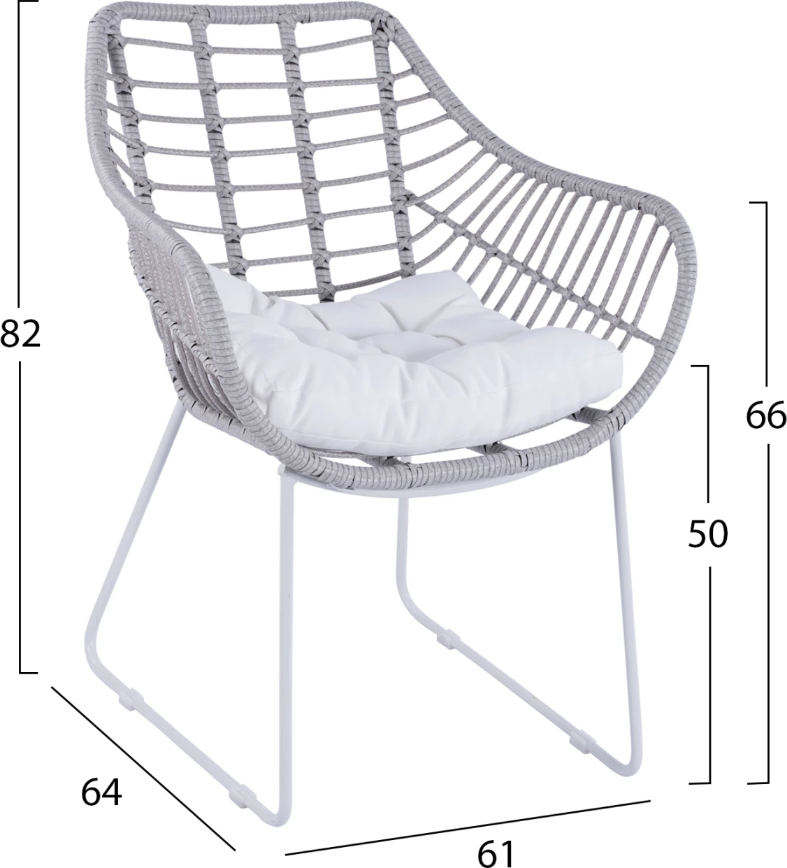 Kovinski naslanjač bel mat in siv pleten FH5300.02