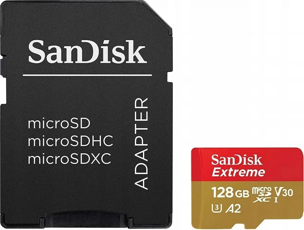 MicroSDXC kartica SanDisk Extreme 128 GB, UHS-I Class 10, z adapterjem, zlata