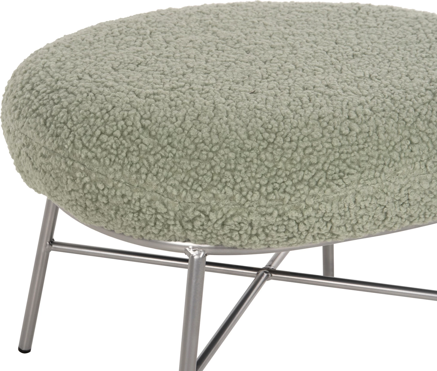 Stolček za noge TRUDI FH8640.27 v pistacijevo zeleni boucle tkanini in srebrni kovinski osnovi 56x47x40H cm