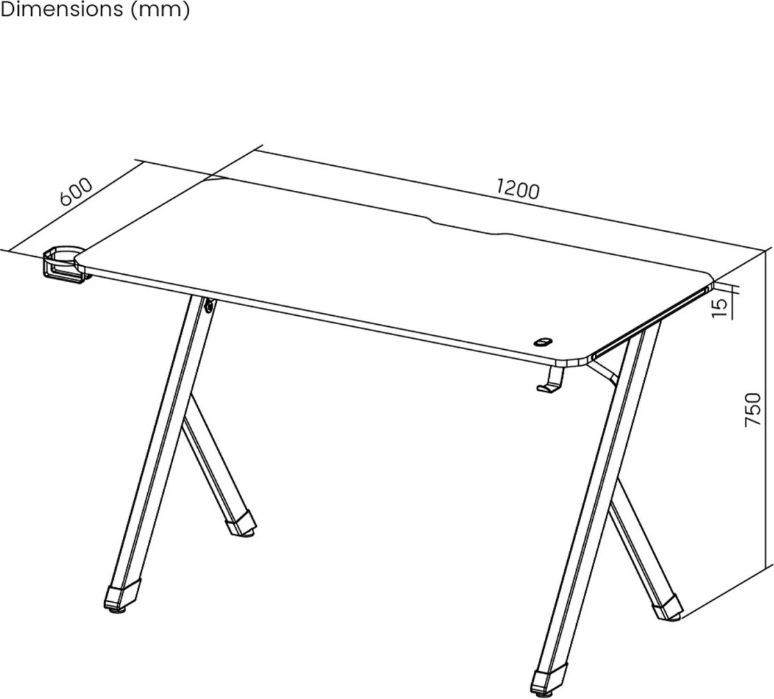 Gaming miza 120x60 cm, LED RGB, Maclean NanoRS RS102, črna