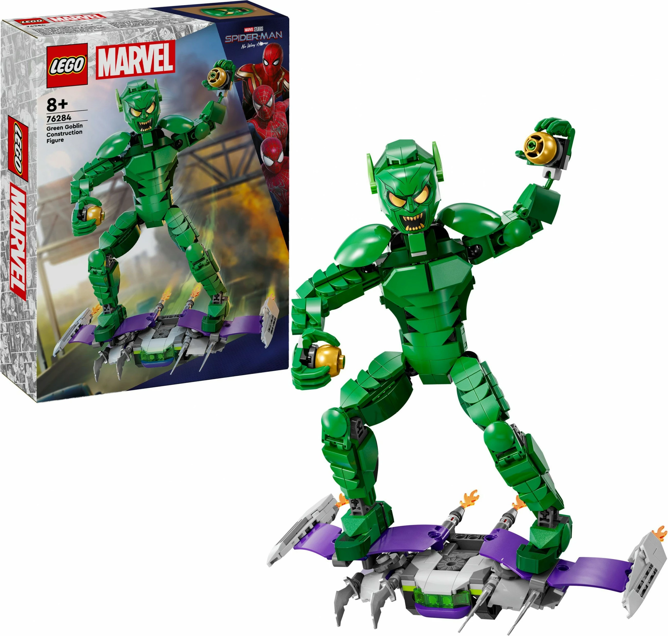 Gradbeni set Green Goblin LEGO Marvel 76284, gradljiva figura, večbarven
