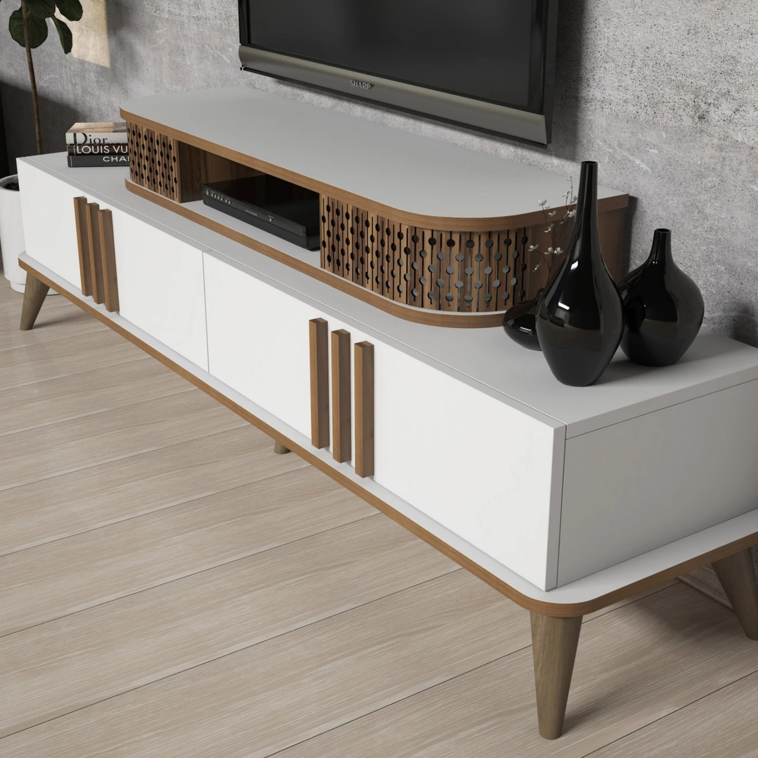 Sestava dnevne sobe FH11848.03 2 kosa v beli in orehovi barvi