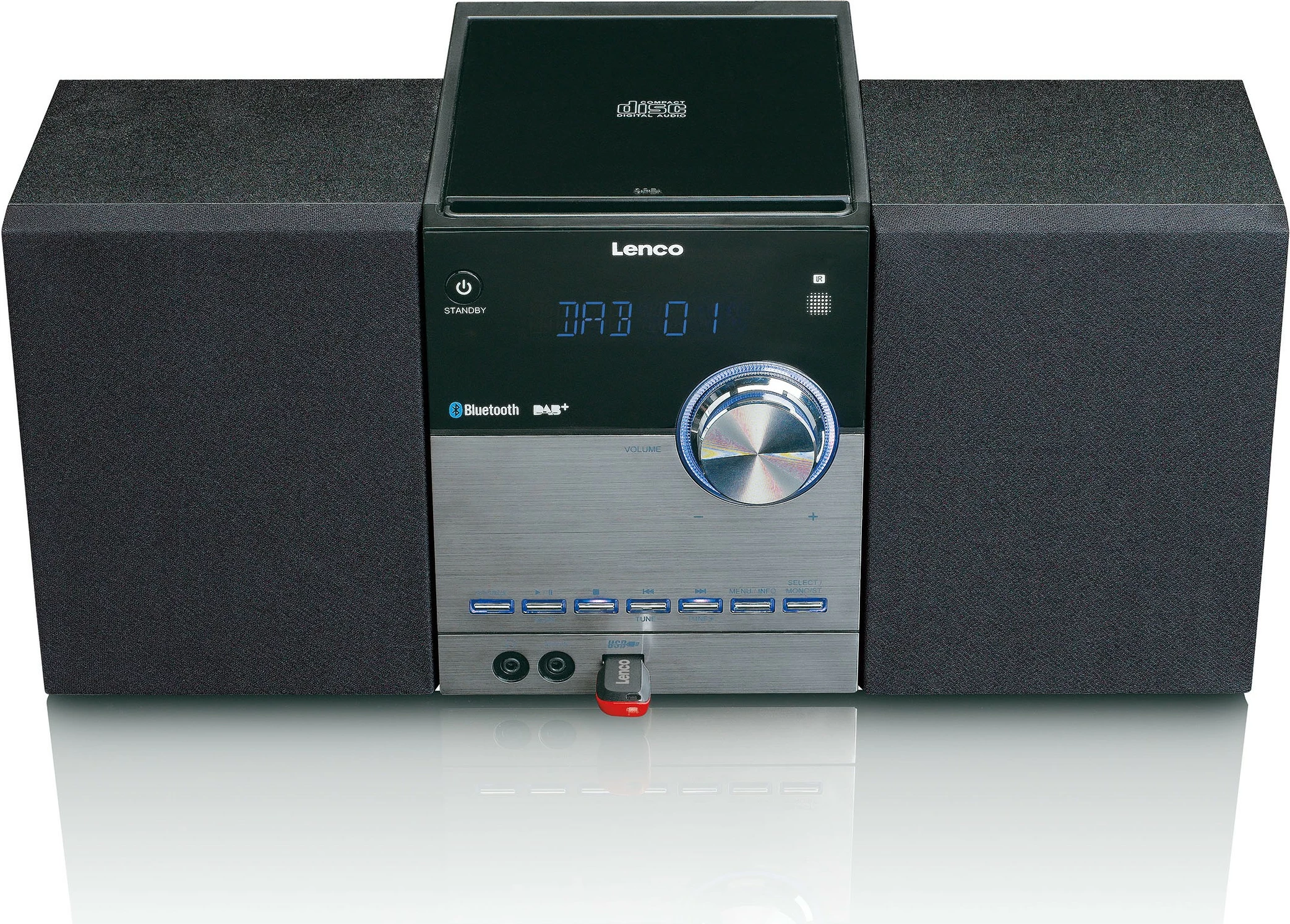 Sistemski zvočnik Lenco MC-150, Bluetooth, FM radio, USB, črno/srebrn Sistemski zvočnik Lenco MC-150, Bluetooth, FM radio, USB, črno/srebrn