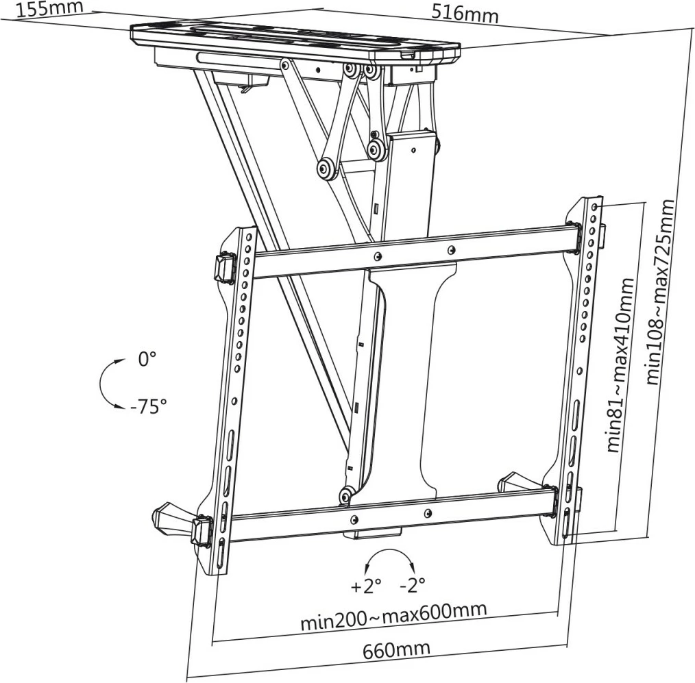 Električni stropni nosilec za TV Maclean MC-880T, 32–70 inč, do 35 kg, črn