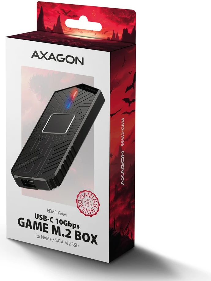 Zunanji aluminijast ohišje za SSD M.2 NVMe/SATA, USB-C 3.2 Gen 2, AXAGON EEM2-GAM, črno Zunanji aluminijast ohišje za SSD M.2 NVMe/SATA, USB-C 3.2 Gen 2, AXAGON EEM2-GAM, črno