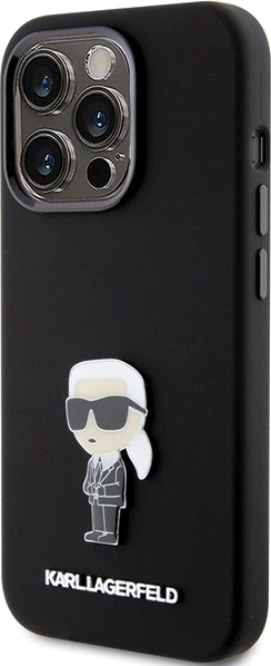 Zaščitni ovitek s kovinskim značkom Karl Lagerfeld za iPhone 15 Pro, silikonsko-TPU, črn
