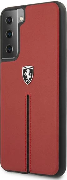 Ovitek Ferrari Off Track za Samsung Galaxy S21+, naravno usnje, rdeč