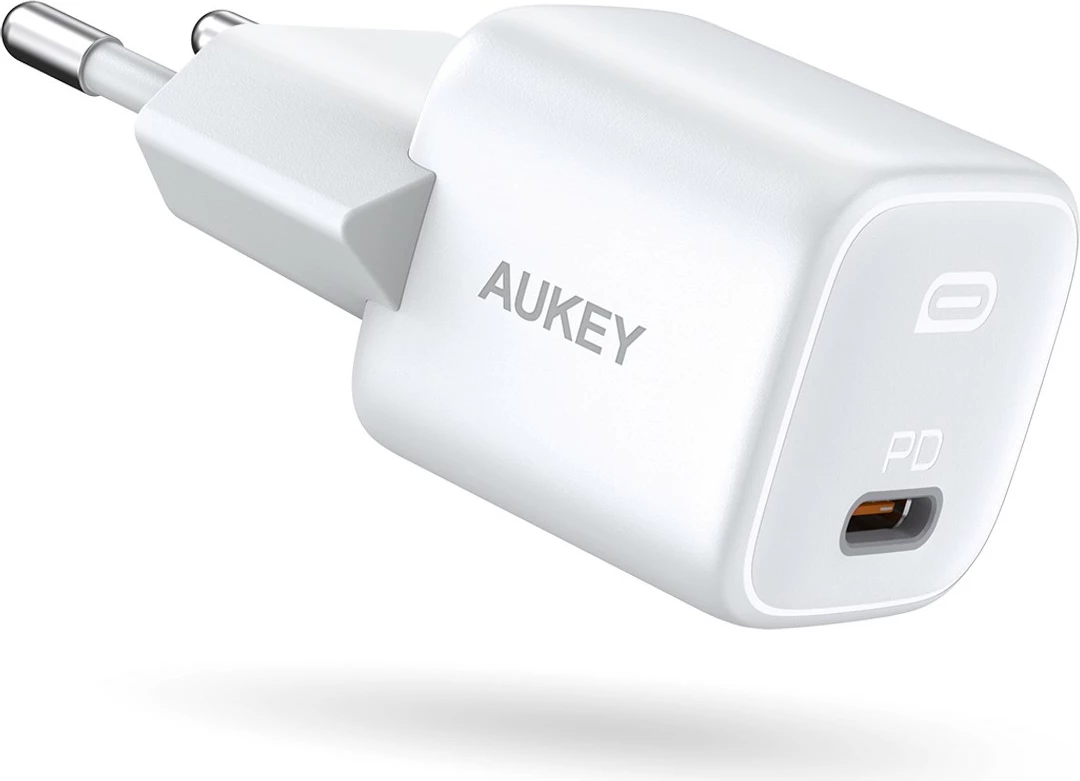 Stenski polnilec AUKEY PA-B1 Omnia Mini, 20 W, 1x USB-C, bel