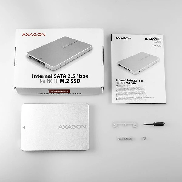Notranje računalniško ohišje za SSD M.2 SATA, 2,5", AXAGON RSS-M2SD, srebrno Notranje računalniško ohišje za SSD M.2 SATA, 2,5", AXAGON RSS-M2SD, srebrno