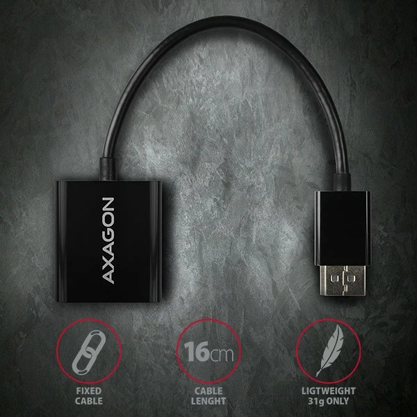 Adapter DisplayPort na VGA AXAGON RVD-VGN, 1920x1200 (Full HD), črn Adapter DisplayPort na VGA AXAGON RVD-VGN, 1920x1200 (Full HD), črn
