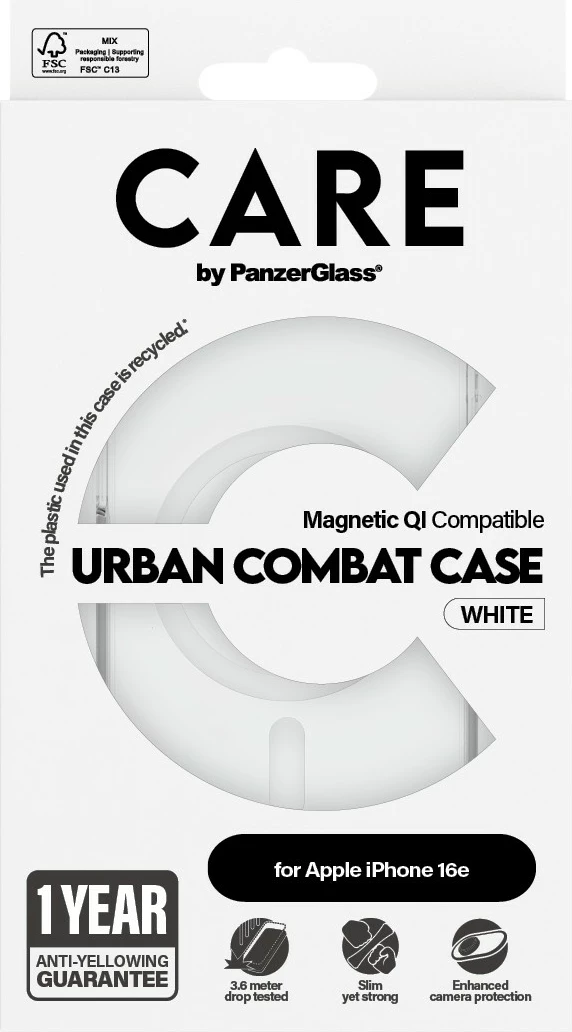 Prozoren ovitek PanzerGlass CARE Case Flagship Urban Combat MagSafe za iPhone 16e