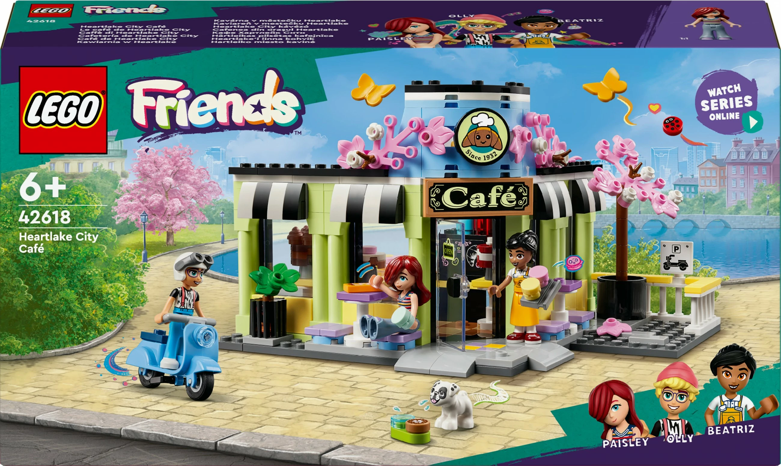 Kavarni Heartlake City, LEGO Friends 42618, gradbena igrača z miniaturnimi figuricami in dodatki